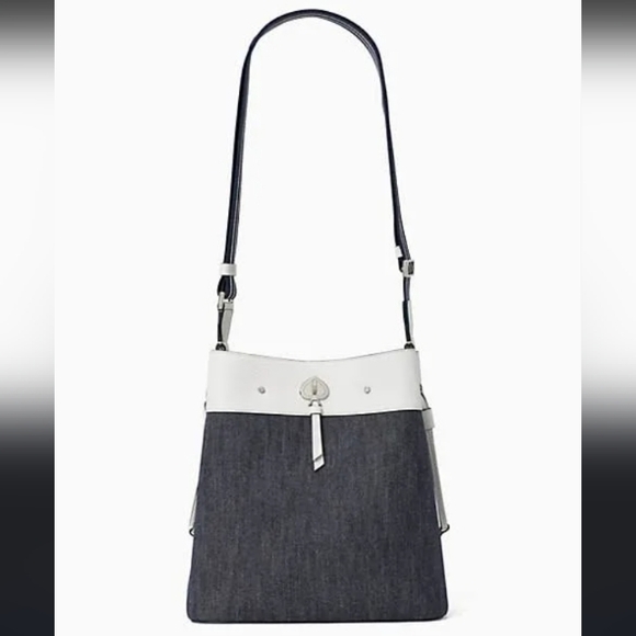 Kate Spade-Marti Large Bucket Shoulder Bag (Denim White Dove 🕊️/ Multi) - Picture 2 of 13